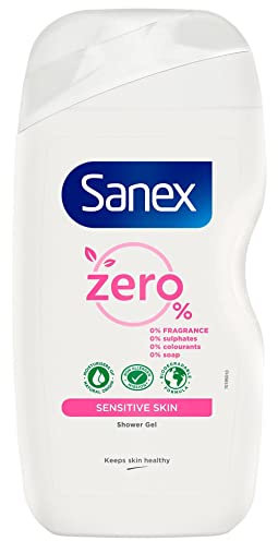 Sanex Zero% Hypoallergenic Sensitive Shower Gel 450ml | 0% fragrance, colourants, sulphates* & soap | 8 hours of hydration | dermatologically tested | ingredients of 93% natural origin**