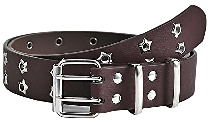 Jungerhouse Damen Doppelloch Leder-Gürtel Jeansgürtel Vintage Nietengürte Gürtel aus Echtleder Leder Ledergürtel für Männer Anzug Schwarz Breit (Einheitsgröße,Kaffee)