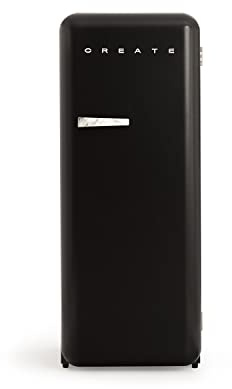 CREATE / RETRO FRIDGE 150 MARBLE/Réfrigérateur noir avec poignée en marbre et congélateur 281L / 102W, faible consommation, 150 cm, 3 étagères, régulateur de température, 60x60x150 cm