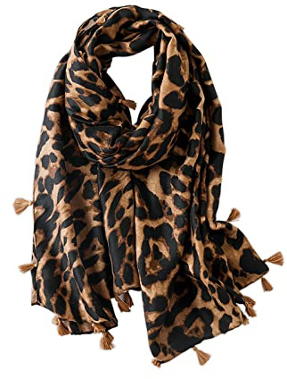 LumiSyne Schal Für Damen Mode Leopard Animal Print Klassisches Vintage Schal Baumwolle Leinen Mit Fransen/Quaste Langer Warme Halstücher Sonnencreme Stola Ganzjährig