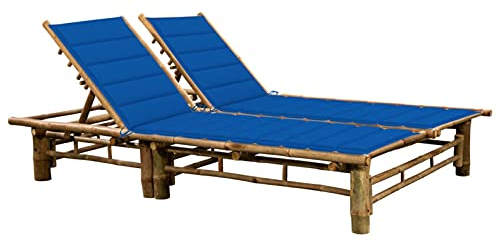 Gecheer 2 Personen Sonnenliege mit Auflagen Doppelliege Liegestuhl Gartenliege Garten Saunaliege Verstellbare Rückenlehneliege Freizeitliege Relaxliege Strandliege Gartenmöbel Bambus