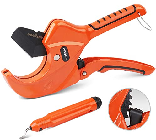 HORUSDY 2-1/2 Ratchet PVC Pipe Cutter for PEX,PVC,PPR and Plastic Hoses, SK5 Steel Blades Ratcheting Pipe Cutter Tool for Home Repairs and Plumbers