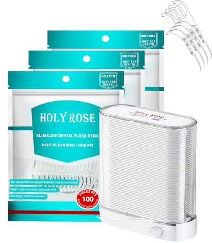 Dental Floss Picks Holy Rose Pop Up Flossers White Dispenser 88 Count+Three Bags (300count) Adult Flossing Sticks,No Fragrance Smell，Sealed Storage,Cleaning Teeth More Hygienic.