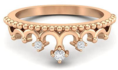 MOONEYE Kronenring 2 mm runder natürlicher Moissanit-Edelstein 925 Sterlingsilber Damen Prinzessin Königin Tiara Versprechen Ring (Roségold Vermeil, 19)
