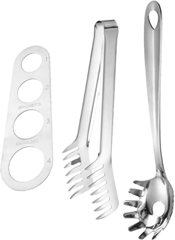 Housoutil Spaghetti Measuring Tool and Pasta Spoon Set Stainless Steel Pasta Measurer Food Clip and Spaghetti Server Kitchen Gadget for Cooking and Serving for Home Use