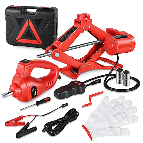 DNA MOTORING 3T Tragbarer elektrischer Scherenheber-Wagenheber-Set, 12–35 cm, 12 V Hubbereich, elektrischer Wagenheber und Schlagschrauber für Auto-Limousine, SUV-Reparatur, TOOLS-00281