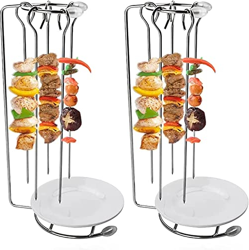 Edelstahl-Schaschlik-Hängeregal, vertikaler Spieß, Grillspieß, Ständer, mit 6 flachen Grillspießen, BBQ-Sticks für Camping, Picknick, Outdoor, Kochen, Kabob Gril (2 Sets)
