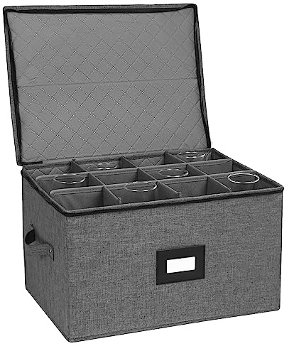 Mayniu Stemware Storage Containers, Wine Glass Storage Box with Adjustable Dividers – Hard Shell Top, Stackable for Glasses, Crystal & Glassware – Ideal for Packing, Moving & Home Organizer (Black)