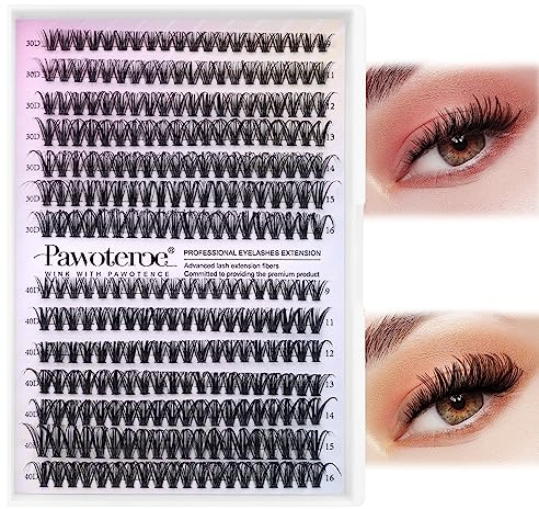Pawotence Lash Clusters 280pcs Individual Lashes 30D 40D Cluster Eyelash Extensions 9-16mm Eyelash Clusters Lash Extensions for Self Application (30D&40D, 0.07D, 9-16mm)