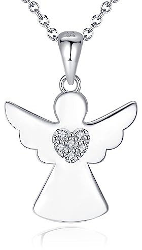 Jrêveinfini Collar Ángel de la Guarda Mujer Plata de Ley 925, Colgante Niña de la Suerte, Original Regalo Bautizo Comunion Cumpleaños, Personalizado Regalo Niña Mama Amiga
