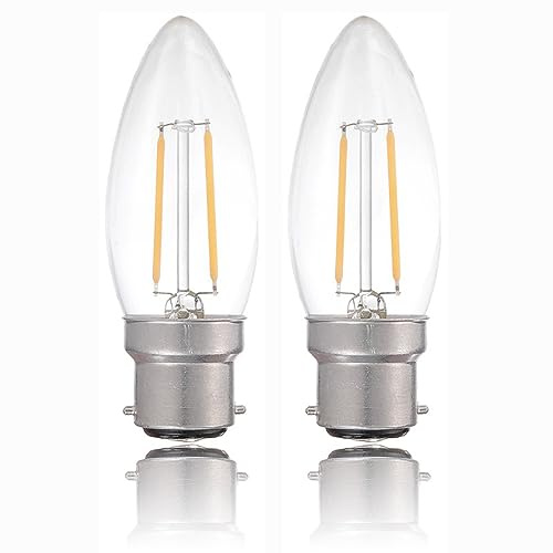 C35 Vintage Bayonet LED Light Blub Dimmable 6W B22 C35 Chandelier Warm White 2700K, 60W Incandescent Replacement for Decorative Bulbs Clear Glass Chandelier Bulbs,900Lumen 2-Pack