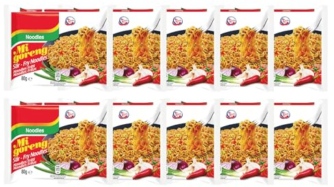 Mi Goreng Stir-Fry Noodles - Original Flavor, 80g (Pack of 10) | Authentic Indonesian Instant Noodles | Versatile Meal Option | Ready in 3 Minutes