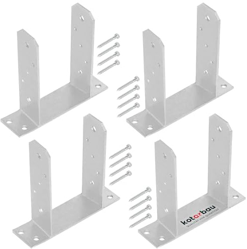 KOTARBAU® Set de 4 Unidades Soporte para Poste - Pie de Pilar - TT - Acero Galvanizado - 90 mm - Plata - Anclaje para Poste - Resistente a la Corrosión - Soportes para Pérgola