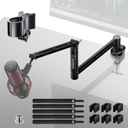 Boom Arm, 360° drehbarer Mikrofonständer mit Tischhalterung, faltbarer Tischmikrofonarm mit 3/8'' auf 5/8'' Schraubadapter, Mikrofonarm für Live Streaming, Gaming, Podcasting[15 Zoll erhöht] (M05)