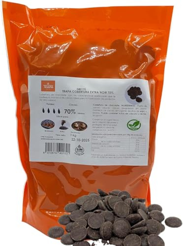 Cobertura Chocolate Negra - Extra Noir 70% Trapa - Bolsa Kilo - Gotas Chocolate Negro 70%