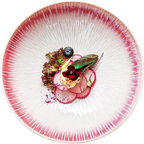 Assiettes, assiettes profondes, Bol à ramen, assiette creuse en céramique, bol à pâtes empilable de 50 onces, bol à salade, assiette à steak, passe au micro-ondes et au four.-Rose-24 cm 9,5 pouces (co