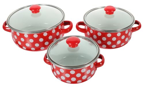 Alipis Juego De Ollas Esmaltadas Mini Set De 3 Piezas Con Tapa Y Doble Asa Para Cocina Hogar Olla Pequeña Para Sopas Estofados Y Fideos Con Fondo Plano