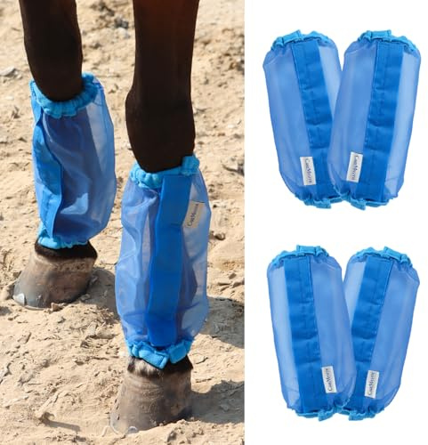 CareMaster Gambali universali per cavalli, a maglia fine, per ridurre notevolmente la calpestio, traspiranti, per cavalli, confezione da 4, colore: blu