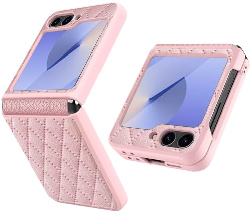 MiRowy for Samsung Galaxy Z Flip 6 5G Phone Case with Back Screen Protector & Hinge Protection, Foldable Premium PC Cover, Shockproof Protective Case for Galaxy Z flip 6 2024 - Pink