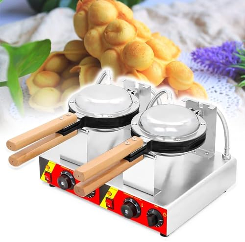 Eastnmythet Gaufrier à Bulles Commercial, gaufrier à œufs 1400 W, gaufrier à Bulles avec poignées rotatives à 180 ° et en Bois, réglable de 50 à 300 ℃,2 Head-220V