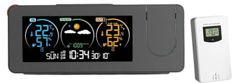 Fenteer Estación meteorológica Digital, proyector, despertador, higrómetro con Cable USB, pantalla a Color, calendario ligero