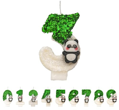DTXLX Panda Zahl 3 Geburtstagskerzen Kuchen Deko | Zahlen, 3D, Grün, weiß, 3st, für, handgemachte, Glitter, glänzend, Kuchentopper, Thematische, Geburtstagsfeiern
