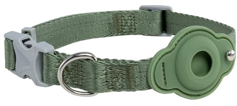 TSPRO Halsband Hund mit AirTag Halter, Verstellbar Hundehalsband für Mittel Hunde, Haltbar und Atmungsfähig für Spaziergänge, Joggen, Training (Grün Größe 2)