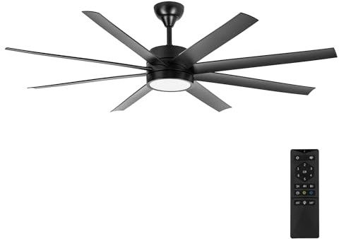 NORHES Versa Ventilador Techo Negro. Luz Led 24W Neutra/Cálida/Extra Cálida. Motor DC. 8 Aspas ABS Ø165cm. Verano/Invierno. 6 Velocidades. Control Remoto Temporizador. Silencioso. Brisa Natural