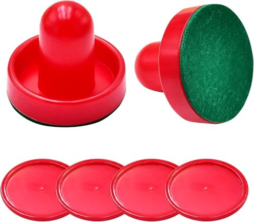 EVERMARKET 1 Set Mini Air Hockey Pushers & Pucks - 2 Red Pushers & 4 Red Pucks (60mm) - Fits Most Standard Tables - Ergonomic Design - Durable ABS Material