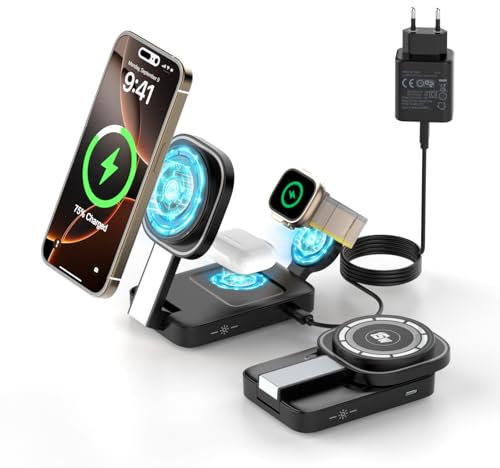 COCIVIVRE für Qi2 Faltbar Magsafe Ladestation Kompatibel mit iPhone 17 Pro Max/17/16/15/14/13 für qi2 Ladestation Apple Watch und iPhone Kabelloses Ladegerät für Apple Watch 11/10/9/AirPods Pro/4/3