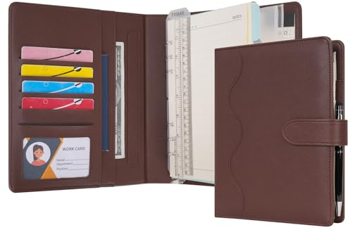 WASON A5 Diario in Pelle PU con Carta Ricaricabile, Portfolio ad Anelli Rimovibile con Clipboard, Blocco per Scrivere e Penna per Viaggi, Affari, Scuola, Organizzatore (Caffè)