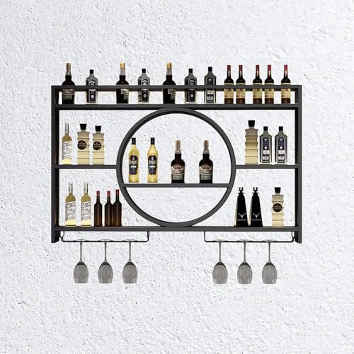 Weinregal, Barregal, Wandmontage, mit Weinglashalter, Likörregal, Minibar, schwimmender Weinhalter, Glasregale, Whiskey-Regal, Barschrank, Likör-Flaschen-Ausstellungsregal (Größe: 120 x 80 x 15 cm,