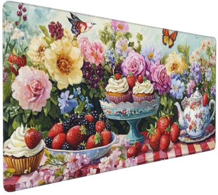 Gaming Mauspad XXL Blume Mousepad 800x400x4mm Kuchen Verlängertes Mauspad Schreibtischauflage,Genähte Kanten Mauspad,Verbessert Präzision und Geschwindigkeit Wasserdicht Geeignet für Büro und Spiele