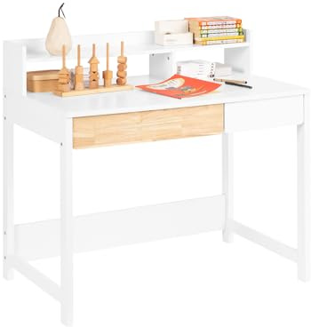 SoBuy Schreibtisch mit 2 Ablagen Computertisch Bürotisch Arbeitstisch für Homeoffice Eckschreibtisch Weiß BHT ca. 100x95x59cm FWT106-W