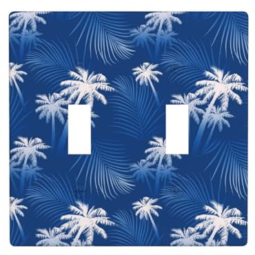 Placca di copertura per interruttore della luce a levetta, 2 piastre da parete di dimensioni standard 11,4 x 11,4 cm, palma bianca, doppia piastra di copertura per interruttore della luce, decorativa