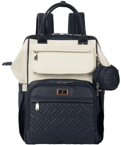 BabbleRoo Wickeltasche Rucksack Multifunktionale Große Wickelrucksack Babytasche mit Wickelauflage & Kinderwagengurten & Schnullertasche, Unisex Reise-Rucksack Windeltasche, Blau Creme