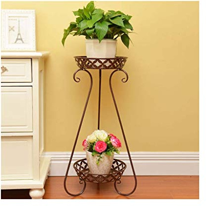 Plant Stand 2-Tier Metal Flower Pot Holder Display Shelf Garden Patio Outdoor Indoor Decoration (Brown)