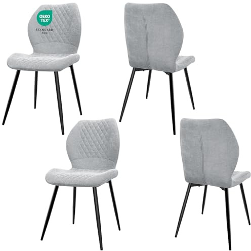 JIJIAN Esszimmerstühle 4er Set, Stühle Esszimmer, Küchenstühle | Wohnzimmer Essstühle, Gepolsterte Stühle, Ergonomisch Gestaltete Leinenstühle für Esszimmer, Küche, Schlafzimmer, Grau