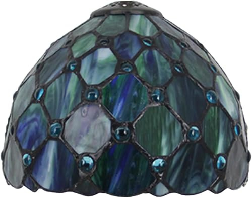 Tiffany Lampenschirm Ersatz für Tischlampe, Pendelleuchte, Deckenlampe, Schreibtischlampe, 20 cm Breiter Buntglas-Lampenschirm mit Bernsteinperlen (Green)