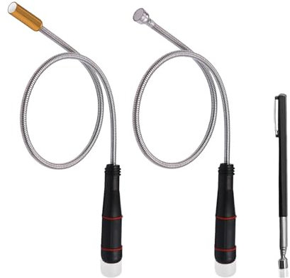 3 unidades de elevador magnético de barra magnética, barra magnética telescópica, barra magnética flexible, fuerte imán telescópico, extensible, cuello de cisne, barra telescópica
