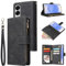 QLTYPRI Case for Samsung Galaxy S25 Edge, Large Capacity Leather Wallet Case 6 Card Holder & 1 Zipper Pocket Kickstand Wrist Strap Magnetic Protective Cover for Samsung S25 Edge - Black