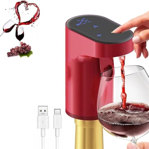 Electric Wine Decanter, Pourer,Whiskey Adjustable Quantity, Aerator Dispenser, Liquor Wine Pump, Birthday Gift for Men Women Mom Dad Brother Husband Funny Unique Gifts,Drink Dispenser Liquor (Red)
