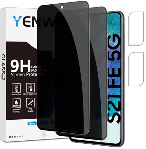 Yenwen Sichtschutzfolie für Samsung Galaxy S21 Fe 5G für Panzerglas, 2 Stück Sichtschutz und 2 Stück Kameraschutz, 9H Härte Privacy Schutzfolie Folie Anti Spy Blickschutzfolie