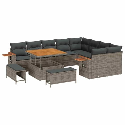 vidaXL Trädgårdsoffset med kudde med lagring Grå Poly rattan, Bekväm trädgårdsoffa, lätt utomhusset, modulär design, smidig soffa, väderbeständig utemöbel