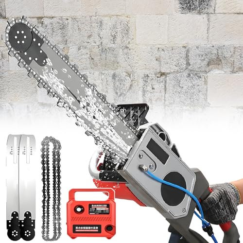 moupeaktain Rainureuse Beton, Tronçonneuse électrique pour Béton 6000rpm, Tronçonneuse à Béton avec Alimentation en Eau Humide, Suppression De La Poussière, avec 2 Chaînes/2 Guides-Chaînes,350