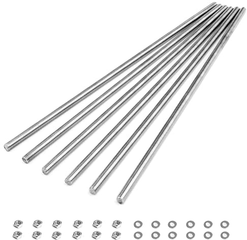 HKATOPS 6 Stück M4 x 200mm 304 Edelstahl Vollgewindestangen,Rechtsgewindestangen, mit Muttern und Unterlegscheibe, für Klemmen, Aufhänger und U-Bügel (M4 x 200mm)