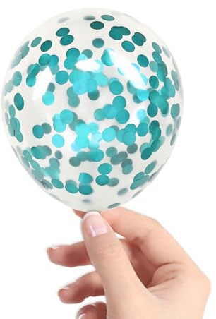 Teal Blue Confetti Balloons, 40 Pcs 5 Inch Clear Balloons with Confetti Inside for Birthday Party Graduation Engagement Cake Topper Decor Bridal Shower Baby Shower Decoration Supplies