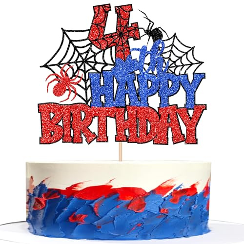 Xsstarmi 1 Pack Happy 4th Birthday Cake Topper Red Blue Glitter Cake Pick for Boys Girls 4th Birthday Anniversary Celebration Party Cake Decorations