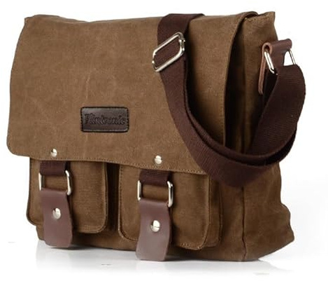 flintronic Sac à Bandoulière en Toile, Rétro Sac d'épaule, Sacs Bandoulière Messager pour Ordinateur Portable de 14 Pouces, avec Bandouliere Réglable, pour le Ttravail, l'université, les Voyages