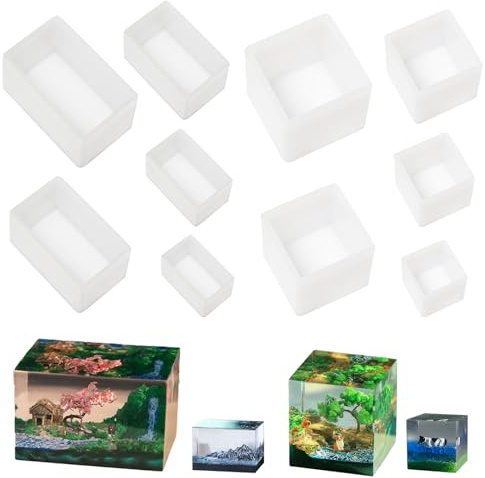 Neikafan Stampo Cubo per Resina Epossidica 10 Pezzi Stampo Silicone Rettangolare Grande Resina Quadrati Stampi Cubico Trasparente per Decorazioni in Cristallo e Candele, 2 Stile